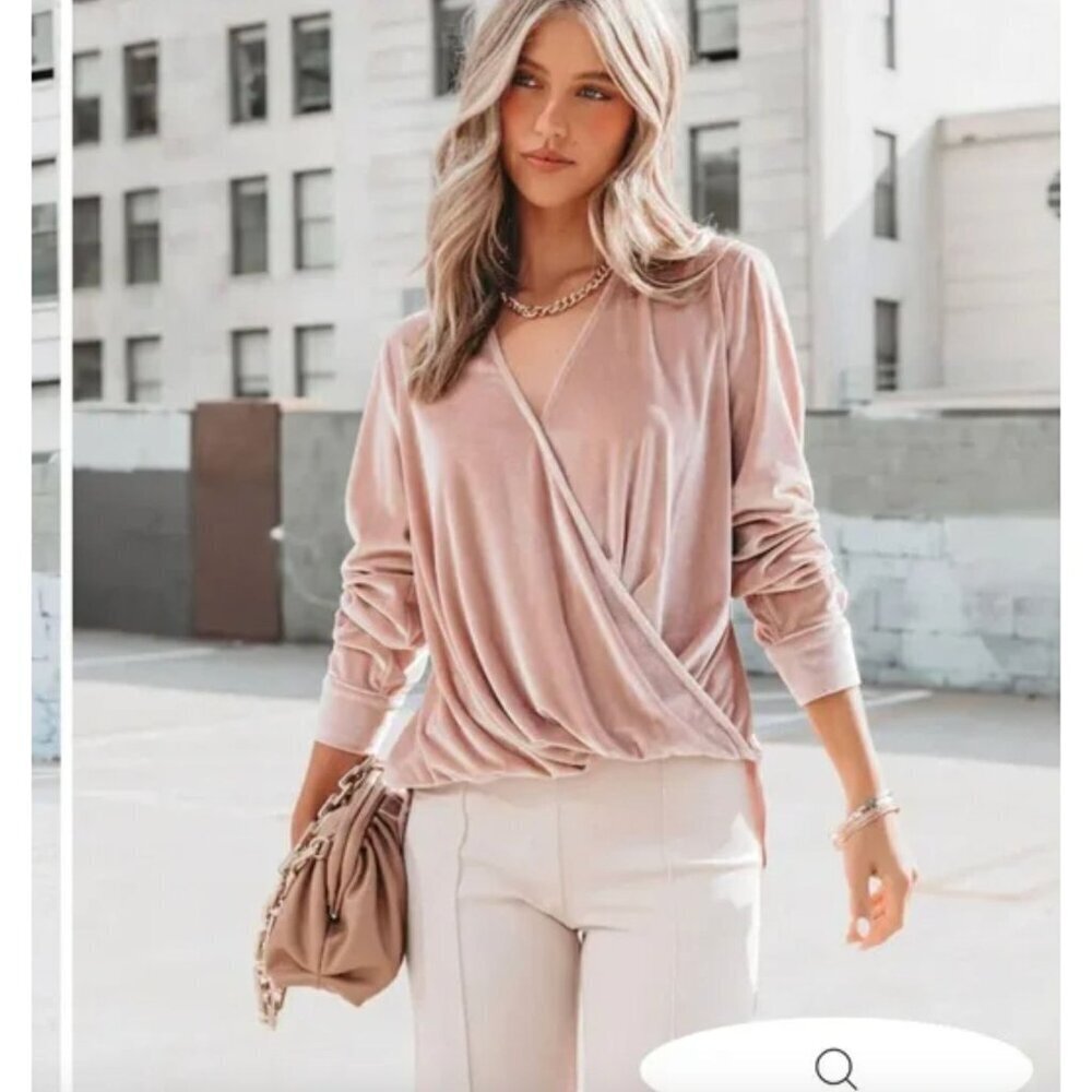 Vici Collection Lyssa Velvet Contrast Drape Top Blush Pink Size XS